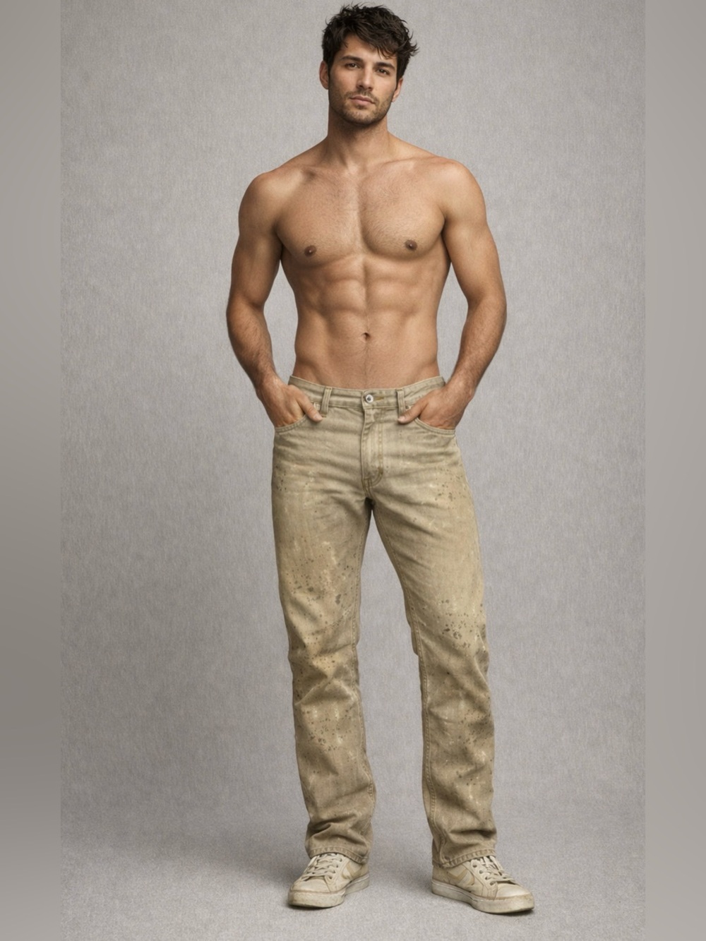 Nation Of Saints Men's Casual Slim Fit Jeans in Beige